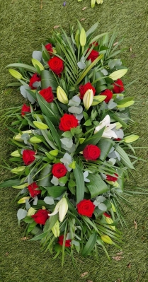 Red Roses & White Lilies Coffin Spray