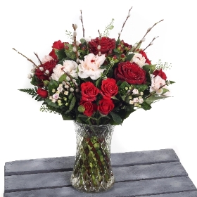 Florist Choice Light Pink & Red Handtied Bouquet in vase