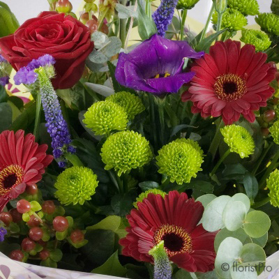 Florist choice Red, green and purple  mixed bouquet