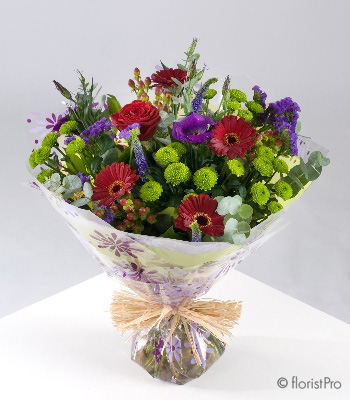 Florist choice Red, green and purple  mixed bouquet