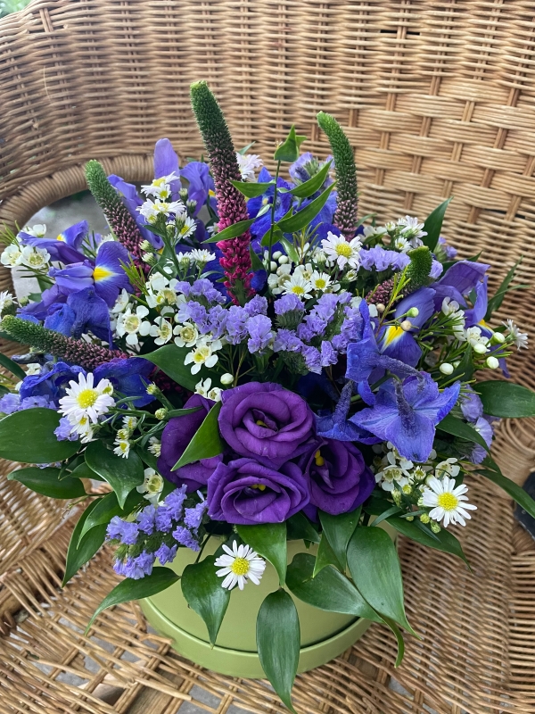 Florist Choice Pink & Purple Hatbox Arrangement