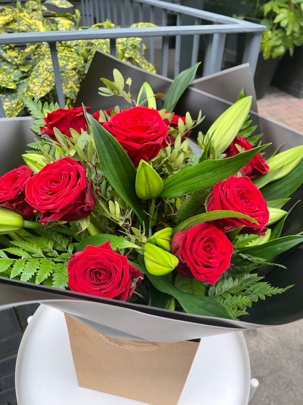 Luxury Red Roses with White Lilies