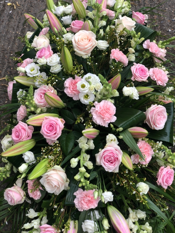 Pink & White Casket Spray Tribute