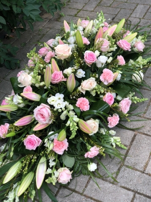 Pink & White Casket Spray Tribute