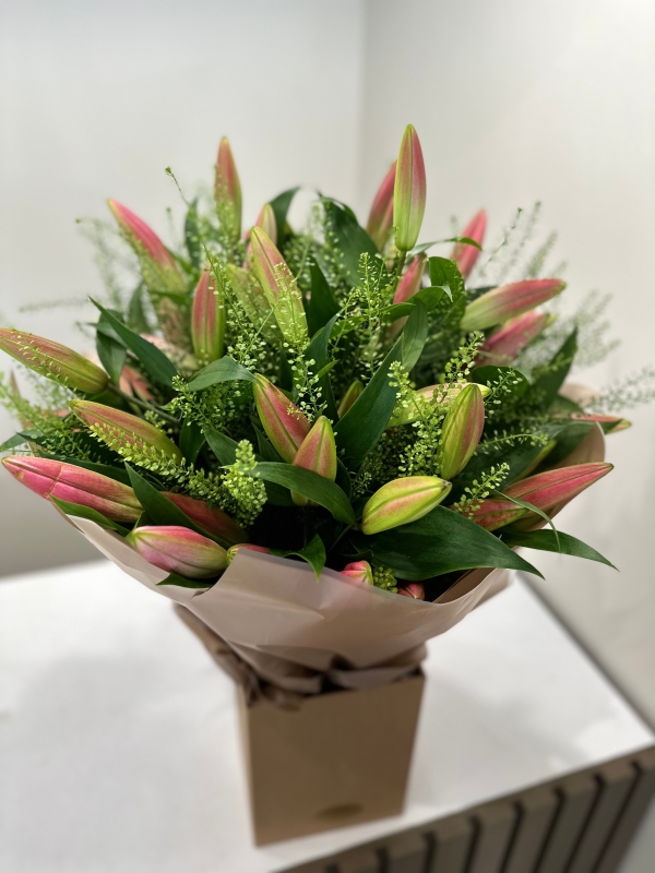 Pink lilies x Penny Cress