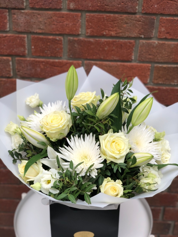All White Handtied Bouquet