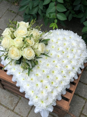 White roses love heart tribute