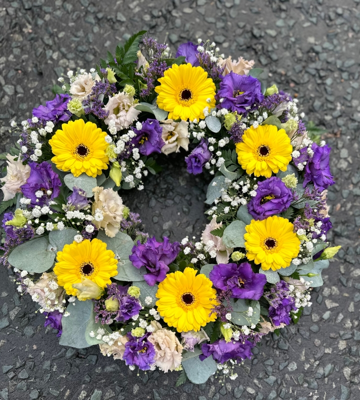 Yellow, Purple & White Wreath