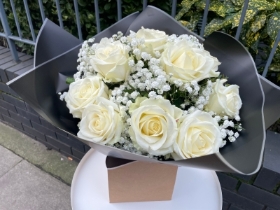 White Roses with Gyp Handtied bouquet