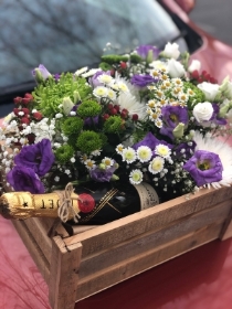 Crate of flowers and Moët Champagne