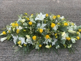 White & Yellow Coffin Spray Tribute