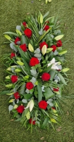 Red Roses & White Lilies Coffin Spray