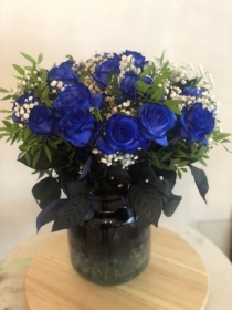 15 Blue Roses in Vase