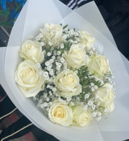 White roses with gyp bouquet