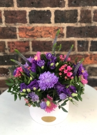 Florist Choice Pink & Purple Hatbox Arrangement