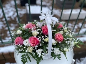Florist choice white & pink basket arrangement
