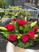 Luxury Red Roses with White Lilies