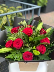 Luxury Red Roses with White Lilies