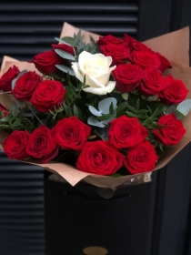 Red Roses with white rose in the centre