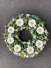 White & green open wreath tribute