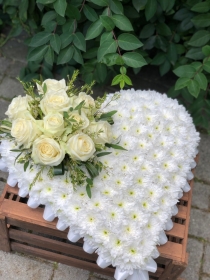 White roses love heart tribute