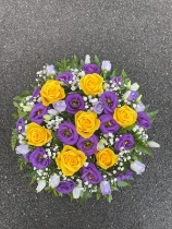 Yellow, White & Purple Open Posy Tribute